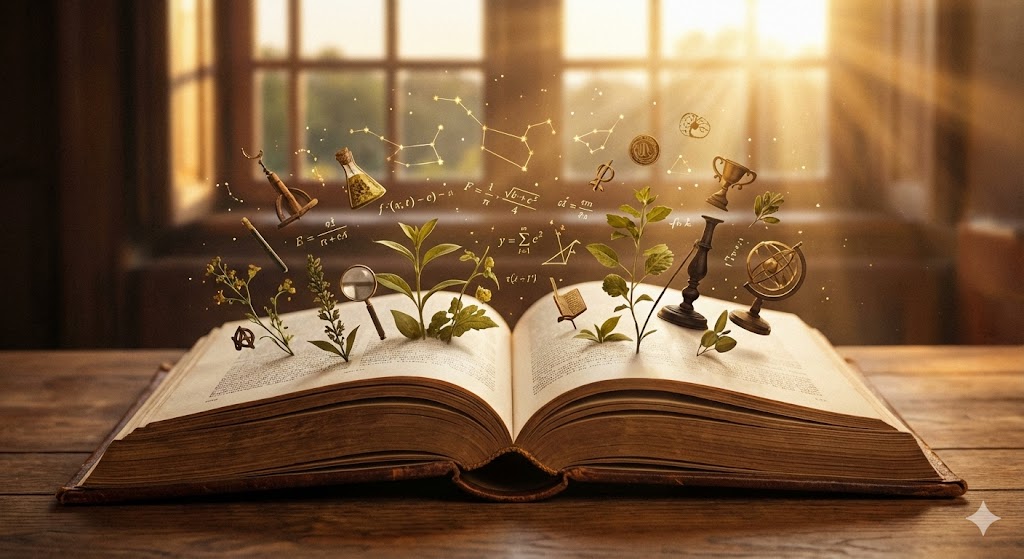 livro aberto com símbolos saindo dele